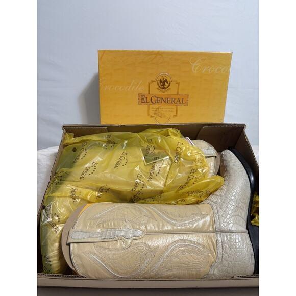El General Cowboy Boots‎ Ivory Leather Embroidered Horn Back Leather Mens Size 6 main image 7